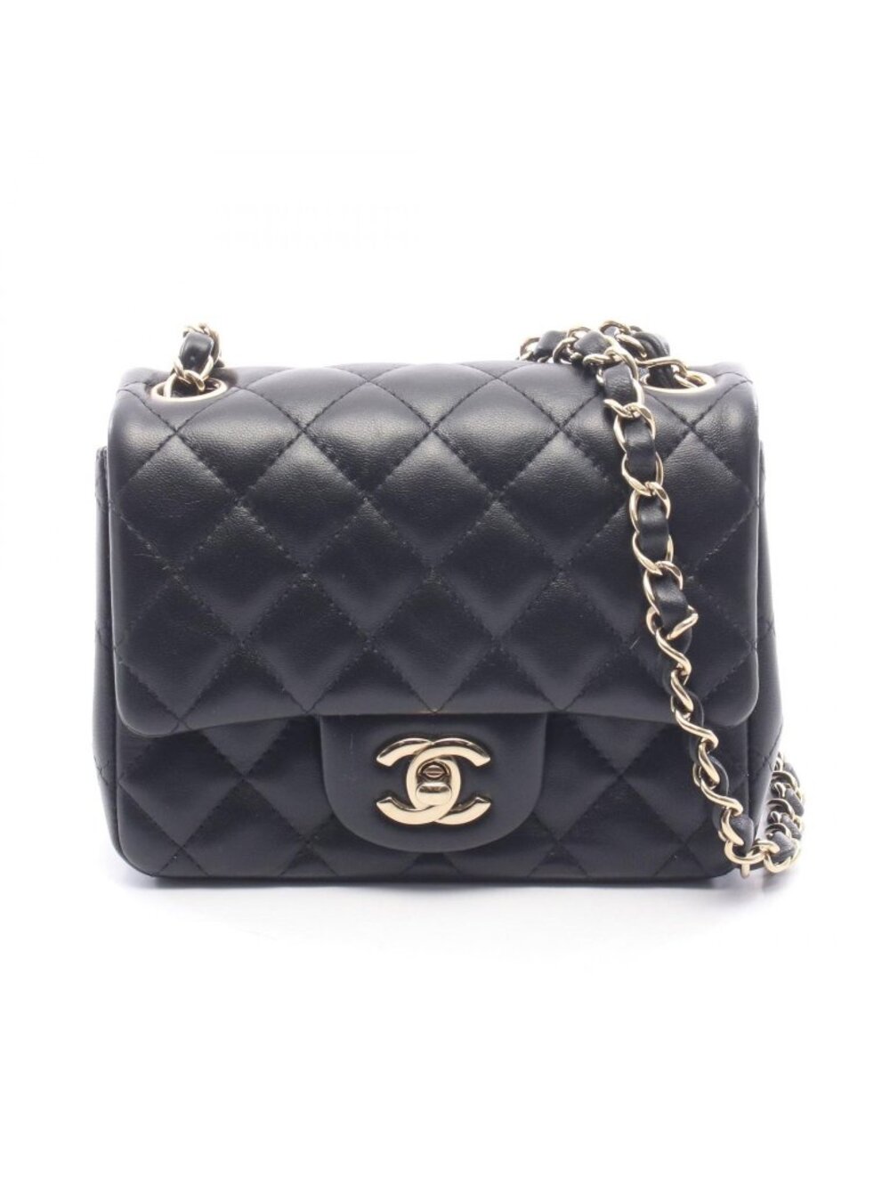 Chanel Shoulder Bag Mini Quilted Black Lambskin Chain